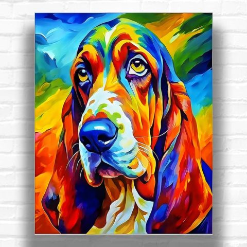 Basset Hound Colorful Dog - Dog Paint by Numbers