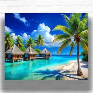 Beach Resort in the Maldives - Beach Scene Paint by Number