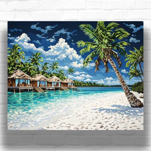 Beach Resort in the Maldives - Beach Scene Paint by Number