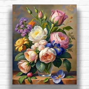 Blue Iris and Roses - Floral Paint by Number Kits