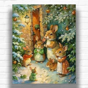 Christmas Angels Bunnies - Paint by Number Kit