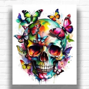 Colorful Butterfly Skull - Butterfly Paint by Number Kits