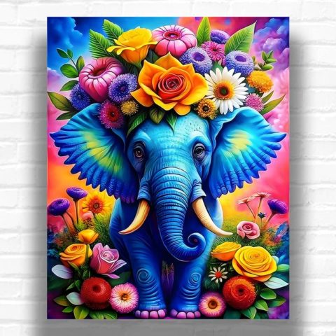 Colorful Flowers Elephant - Paint by Numbers Elephant