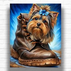 Cute Yorkshire Terrier in a Boot - Dog Paint by Number Kit