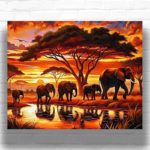 Elephant Family at Sunset - Elephant Paint by Number