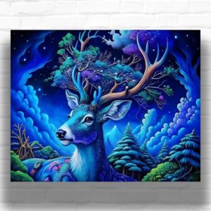 Fairy Deer on Blue Tree - Deer Paint by Number Kit