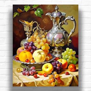 Fruits and Wine in Antique Vases - Still Life Paint by Numbers