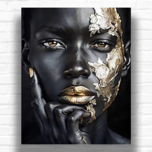 Gold and Black African American Woman - Paint by Number Black and White