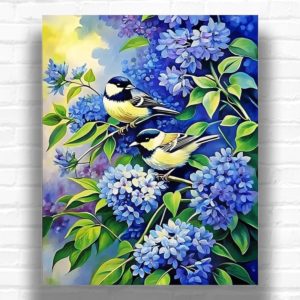 Great Tit on Blue Lilac Tree - Paint By Numbers Kit