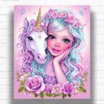 Little Princess and Baby Unicorn - Paint by Numbers Cartoon