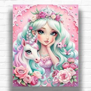 Little Princess and Baby Unicorn - Paint by Numbers Cartoon