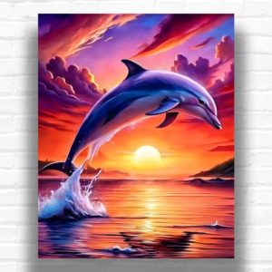 Pink Sky Dolphins - Paint by Numbers Dolphin