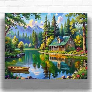 Small House in Forest Lake - Landscape Paint by Numbers Kit