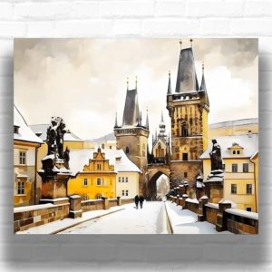 Snow Covered Charles Bridge in Prague - City Paint by Numbers