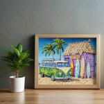 Surf Trip on Hippie Van - Beach Paint by Numbers for Adults