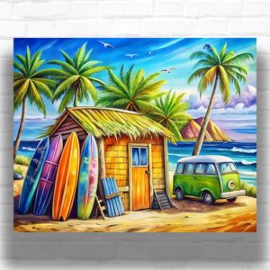 Surf Trip on Hippie Van - Beach Scene Paint by Number