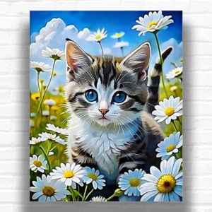 Sweet Kitty in Flowers - Kitten Paint by Number