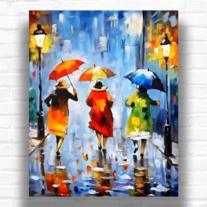 Three Old Ladies with Umbrellas - Paint by Number Kit