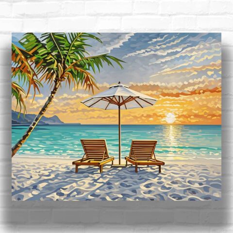 Tropical Island Beach - Paint by Number Beach Scene