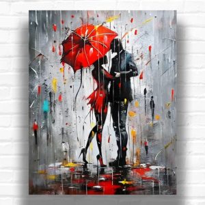 Abstract Figures under a Red Umbrella - Abstract Paint by Numbers