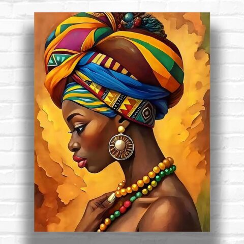 African American Lady in Ethnic Turban - Paint by Numbers Black Art