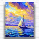 Blue Boat in the Ocean - Paint by Numbers Sailboat