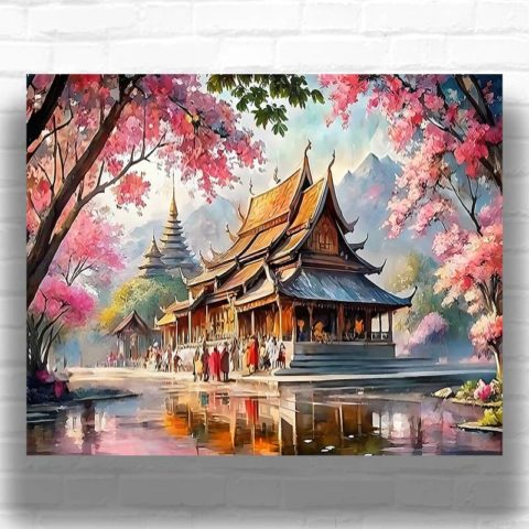 Cherry Blossom Temple - Paint by Numbers Kit