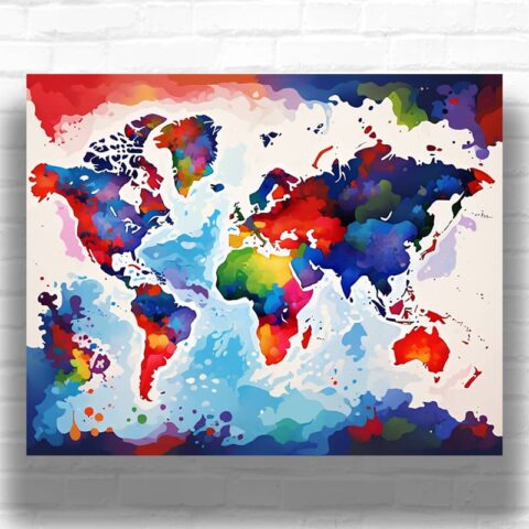 Colorful World Map - Modern Abstract Paint by Numbers