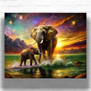 Elephants in Fantasy Landscape - Elephant Paint by Number Kits