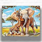 Faithful Friends Elephant Giraffe - Animals Paint by Numbers