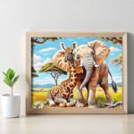 Faithful Friends Elephant Giraffe - Elephant and Giraffe Paint by Numbers