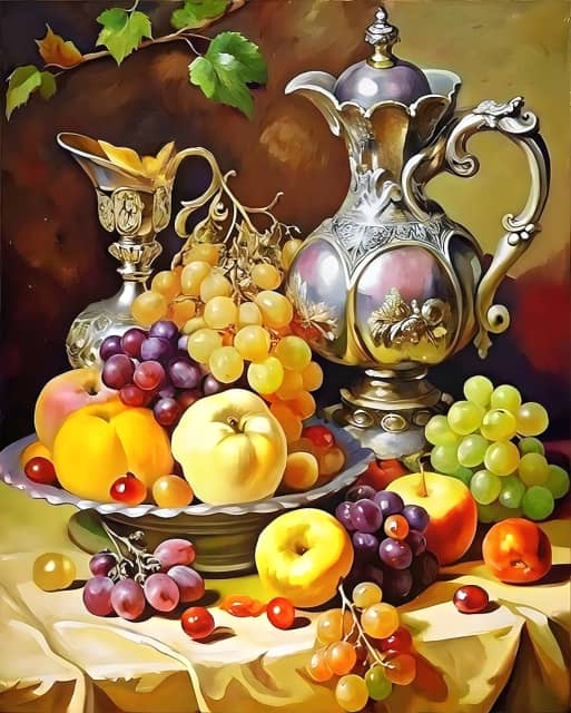 Fruits and Wine in Antique Vases - Paint by Numbers Kit