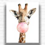 Funny Animals Giraffe with Pink Gum - Easy Paint by Numbers