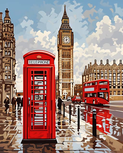 Phone Booth and London Big Ben - Paint by Numbers Kits