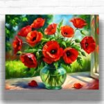 Red Poppies Bouquet in Vase - Poppy Paint by Number