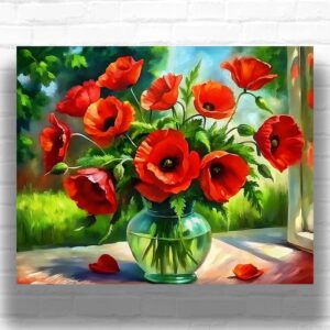 Red Poppies Bouquet in Vase - Poppy Paint by Number