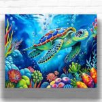 Sea Turtle and Fish - Turtle Paint by Numbers