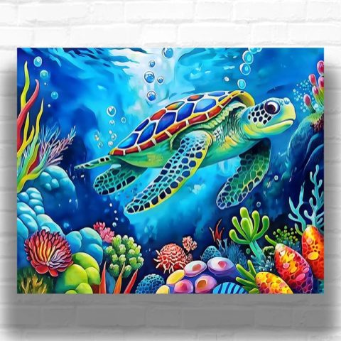 Sea Turtle and Fish - Turtle Paint by Numbers