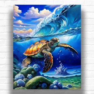 Sea Turtle and Ocean Wave - Paint by Numbers Sea Turtle