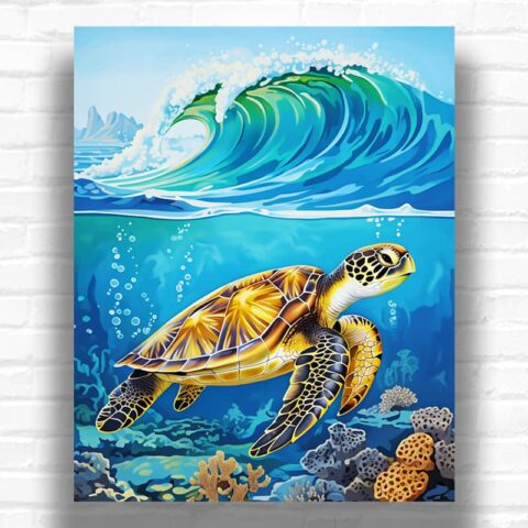 Sea Turtle and Ocean Wave - Paint by Numbers Sea Turtle