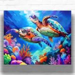 Sea Turtles on Coral Reef - Paint by Numbers Sea Turtle