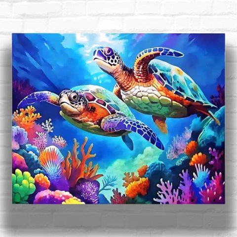 Sea Turtles on Coral Reef - Paint by Numbers Sea Turtle