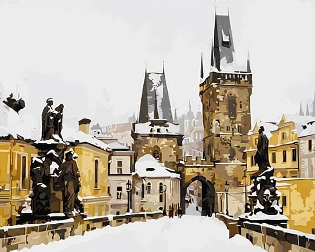 Snow Covered Charles Bridge in Prague - Paint by Numbers Kits