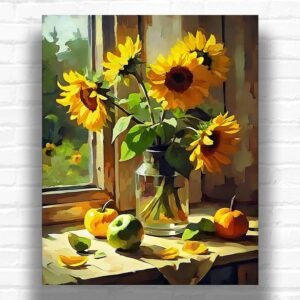 Sunflowers in Vase on Window - Paint by Number Sunflowers