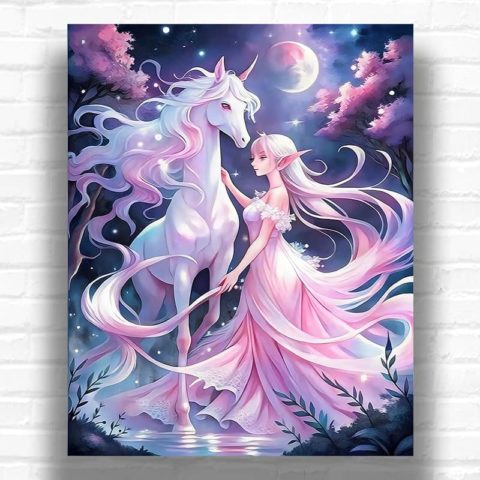 Unicorn and Fairy - Anime Paint by Numbers