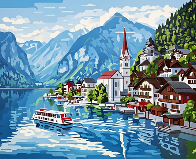 View of Hallstatt Austria  - Paint by Numbers Kits