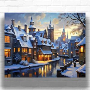 Winter Twilight in European Town - Paint by Numbers City