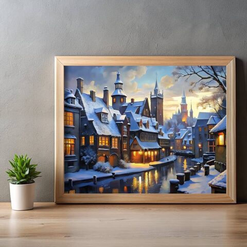 Winter Twilight in European Town - Paint by Numbers Urban