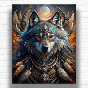 Wolf Indian Warrior - Paint by Number Wolf