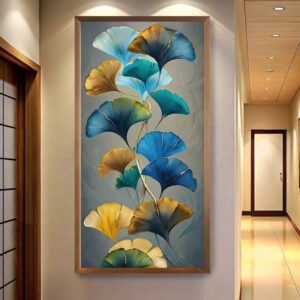 Blue and Brown Ginkgo Leaves - Paint by Numbers Large Canvas